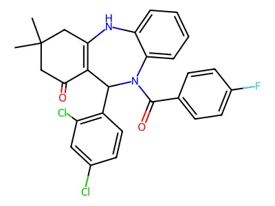 11-(2,4-dichlorophenyl)-10-(4-fluorobenzoyl)-3,3-dimethyl-2,3,4,5,10,11-hexahydro-1H-dibenzo[b,e][1,4]diazepin-1-one structure