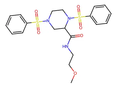1,4-bis(benzenesulfonyl)-N-(2-methoxyethyl)piperazine-2-carboxamide structure