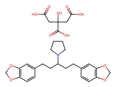 1-(1,5-Bis(3,4-methylenedioxyphenyl)-3-pentyl)pyrrolidine citrate structure
