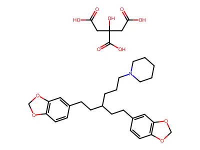 Piperidine, 1-(6-(1,3-benzodioxol-5-yl)-4-(2-(1,3-benzodioxol-5-yl)ethyl)hexyl)-, 2-hydroxy-1,2,3-propanetricarboxylate (salt) structure