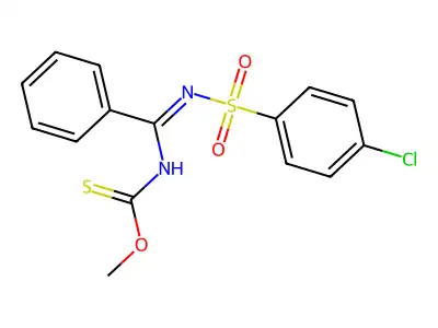 O-methyl N-[N-(4-chlorophenyl)sulfonyl-C-phenylcarbonimidoyl]carbamothioate structure