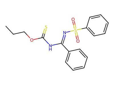 O-propyl N-[N-(benzenesulfonyl)-C-phenylcarbonimidoyl]carbamothioate structure