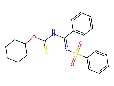 O-cyclohexyl N-[N-(benzenesulfonyl)-C-phenylcarbonimidoyl]carbamothioate structure