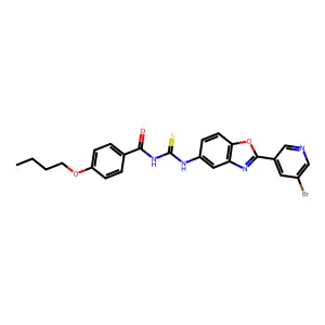 N-{[2-(5-bromopyridin-3-yl)-1,3-benzoxazol-5-yl]carbamothioyl}-4-butoxybenzamide structure