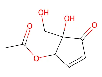 5-Hydroxy-5-(hydroxymethyl)-4-oxocyclopent-2-en-1-yl acetate structure