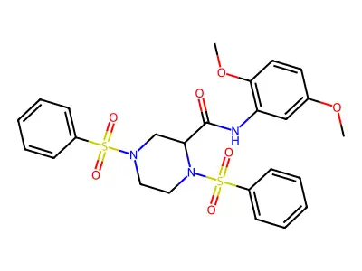 1,4-bis(benzenesulfonyl)-N-(2,5-dimethoxyphenyl)piperazine-2-carboxamide structure