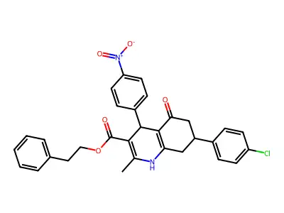 2-phenylethyl 7-(4-chlorophenyl)-2-methyl-4-(4-nitrophenyl)-5-oxo-1,4,5,6,7,8-hexahydroquinoline-3-carboxylate structure