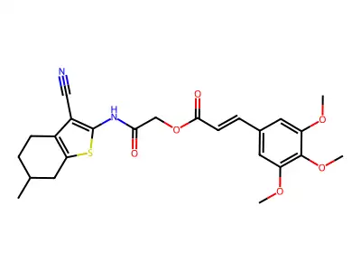 [2-[(3-cyano-6-methyl-4,5,6,7-tetrahydro-1-benzothiophen-2-yl)amino]-2-oxoethyl] 3-(3,4,5-trimethoxyphenyl)prop-2-enoate structure