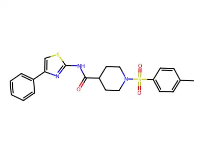 1-(4-methylphenyl)sulfonyl-N-(4-phenyl-1,3-thiazol-2-yl)piperidine-4-carboxamide structure
