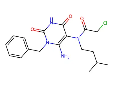 N-(6-amino-1-benzyl-2,4-dioxo-1,2,3,4-tetrahydropyrimidin-5-yl)-2-chloro-N-(3-methylbutyl)acetamide structure