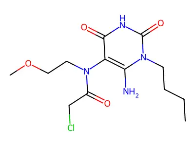 N-(6-amino-1-butyl-2,4-dioxo-1,2,3,4-tetrahydropyrimidin-5-yl)-2-chloro-N-(2-methoxyethyl)acetamide structure