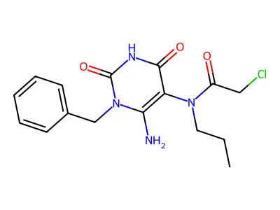 N-(6-amino-1-benzyl-2,4-dioxo-1,2,3,4-tetrahydropyrimidin-5-yl)-2-chloro-N-propylacetamide structure