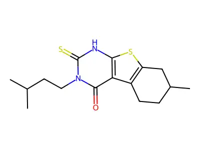 11-Methyl-4-(3-methylbutyl)-5-sulfanyl-8-thia-4,6-diazatricyclo[7.4.0.0,2,7]trideca-1(9),2(7),5-trien-3-one structure