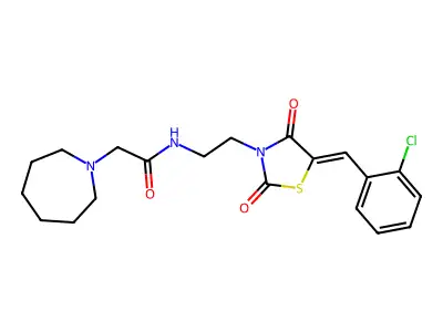 N-[2-[5-[(2-Chlorophenyl)methylene]-2,4-dioxo-3-thiazolidinyl]ethyl]hexahydro-1H-azepine-1-acetamide structure