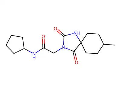 N-cyclopentyl-2-(8-methyl-2,4-dioxo-1,3-diazaspiro[4.5]dec-3-yl)acetamide structure