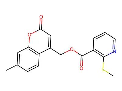 (7-methyl-2-oxo-2H-chromen-4-yl)methyl 2-(methylsulfanyl)pyridine-3-carboxylate structure