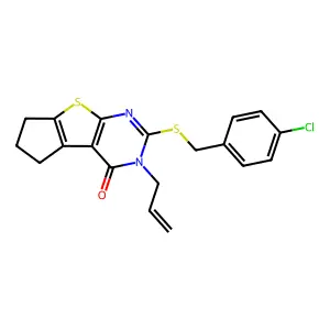 2-[(4-chlorobenzyl)sulfanyl]-3-(prop-2-en-1-yl)-3,5,6,7-tetrahydro-4H-cyclopenta[4,5]thieno[2,3-d]pyrimidin-4-one structure