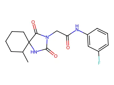 N-(3-fluorophenyl)-2-{6-methyl-2,4-dioxo-1,3-diazaspiro[4.5]decan-3-yl}acetamide structure