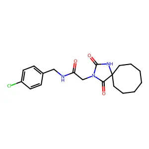 N-[(4-chlorophenyl)methyl]-2-(2,4-dioxo-1,3-diazaspiro[4.7]dodecan-3-yl)acetamide structure