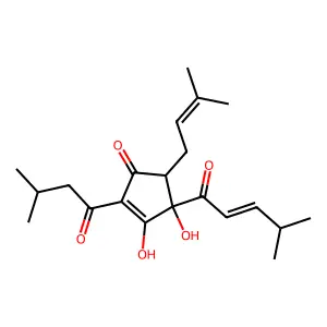 2-Cyclopenten-1-one, 3,4-dihydroxy-5-(3-methyl-2-butenyl)-2-(3-methyl-1-oxobutyl)-4-(4-methyl-1-oxo-2-pentenyl)- structure