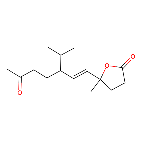 (7S)-10-oxo-4-methyl-7-isopropyl-(5E)-undecen-4-olide structure