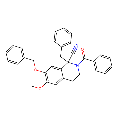 2-benzoyl-1-benzyl-6-methoxy-7-phenylmethoxy-3,4-dihydroisoquinoline-1-carbonitrile structure