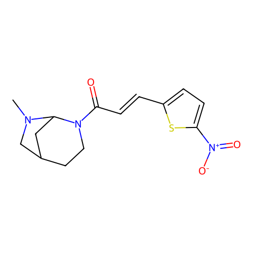 3,8-Diazabicyclo(3.2.1)octane, 8-methyl-3-((2'-nitrothien-5'-yl)vinyl)carbonyl- structure