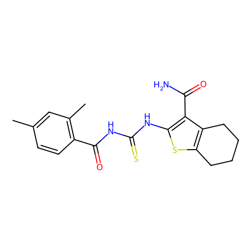 2-[(2,4-dimethylbenzoyl)carbamothioylamino]-4,5,6,7-tetrahydro-1-benzothiophene-3-carboxamide structure