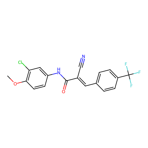 N-(3-chloro-4-methoxyphenyl)-2-cyano-3-[4-(trifluoromethyl)phenyl]prop-2-enamide structure