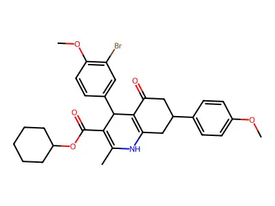cyclohexyl 4-(3-bromo-4-methoxyphenyl)-7-(4-methoxyphenyl)-2-methyl-5-oxo-1,4,5,6,7,8-hexahydroquinoline-3-carboxylate structure