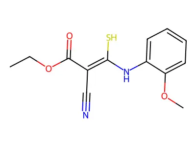 Ethyl 2-cyano-3-mercapto-3-(2-methoxyanilino)acrylate structure
