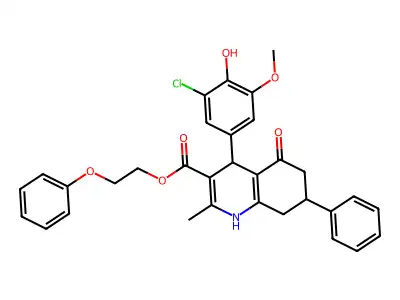 2-phenoxyethyl 4-(3-chloro-4-hydroxy-5-methoxyphenyl)-2-methyl-5-oxo-7-phenyl-1,4,5,6,7,8-hexahydroquinoline-3-carboxylate structure