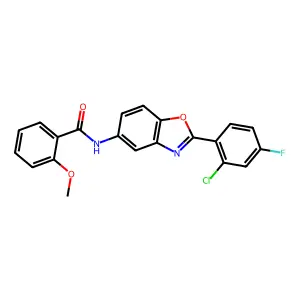 N-[2-(2-chloro-4-fluorophenyl)-1,3-benzoxazol-5-yl]-2-methoxybenzamide structure