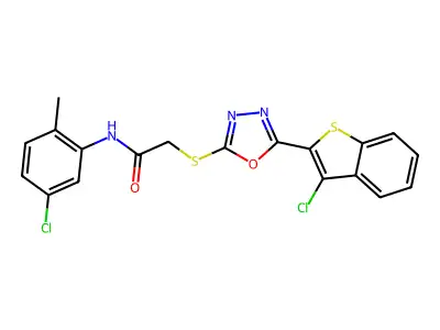 2-[[5-(3-chloro-1-benzothiophen-2-yl)-1,3,4-oxadiazol-2-yl]sulfanyl]-N-(5-chloro-2-methylphenyl)acetamide structure