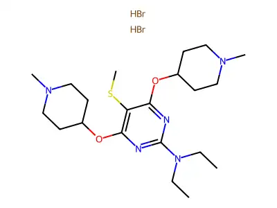2-Pyrimidinamine, 4,6-bis((1-methyl-4-piperidinyl)oxy)-5-(methylthio)-N,N-diethyl-, hydrobromide, hydrate (1:2:1) structure