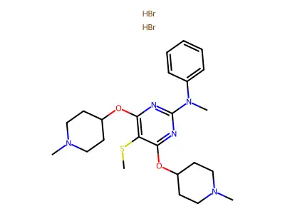 2-Pyrimidinamine, 4,6-bis((1-methyl-4-piperidinyl)oxy)-N-methyl-5-(methylthio)-N-phenyl-, hydrobromide, hydrate (1:2:1) structure