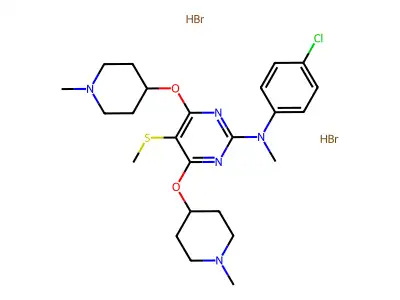 2-Pyrimidinamine, 4.6-bis(1-methyl-4-piperidinyl)oxy)-N-(4-chlorophenyl)-N-methyl-5-(methylthio)-, hydrobromide, hydrate (1:2:2) structure