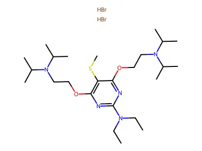 2-Pyrimidinamine, 4,6-bis(2-(bis(1-methylethyl)amino)ethoxy)-N,N-diethyl-5-(methylthio)-, dihydrobromide structure