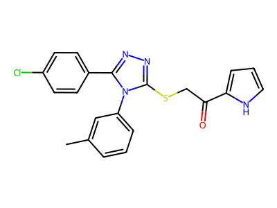2-[[5-(4-chlorophenyl)-4-(3-methylphenyl)-1,2,4-triazol-3-yl]sulfanyl]-1-(1H-pyrrol-2-yl)ethanone structure