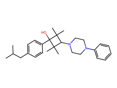 2,2,4,4-tetramethyl-1-[4-(2-methylpropyl)phenyl]-3-(4-phenylpiperazin-1-yl)cyclobutan-1-ol structure