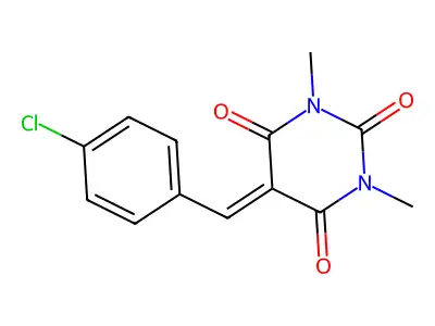 5-(4-chlorobenzylidene)-1,3-dimethylpyrimidine-2,4,6(1H,3H,5H)-trione structure