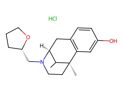 2,6-Methano-3-benzazocin-8-ol, 1,2,3,4,5,6-hexahydro-6,11-dimethyl-3-tetrahydrofurfuryl-, hydrochloride, (-)-(2R,6R,11R,2'S)- structure
