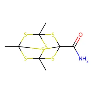 3,5,7-Trimethyl-2,4,6,8,9,10-hexathiaadamantane-1-carboxamide structure