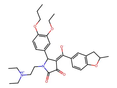 [1-[2-(diethylazaniumyl)ethyl]-2-(3-ethoxy-4-propoxyphenyl)-4,5-dioxopyrrolidin-3-ylidene]-(2-methyl-2,3-dihydro-1-benzofuran-5-yl)methanolate structure