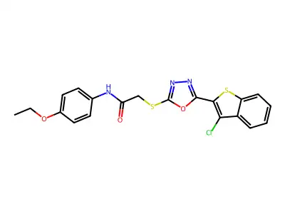 2-[[5-(3-chloro-1-benzothiophen-2-yl)-1,3,4-oxadiazol-2-yl]sulfanyl]-N-(4-ethoxyphenyl)acetamide structure