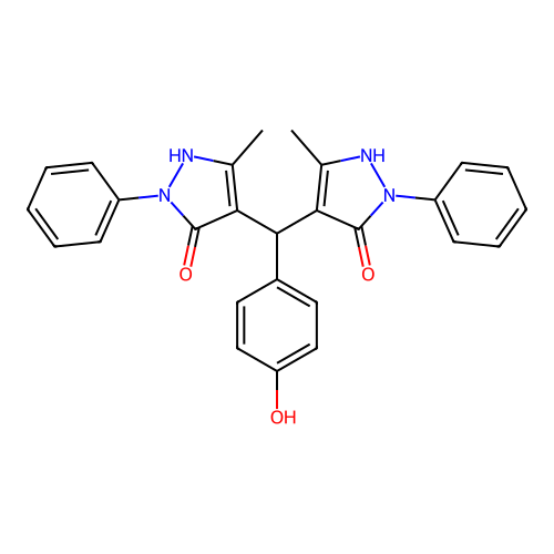4,4'-((4-hydroxyphenyl)methylene)bis(3-methyl-1-phenyl-1H-pyrazol-5-ol) structure