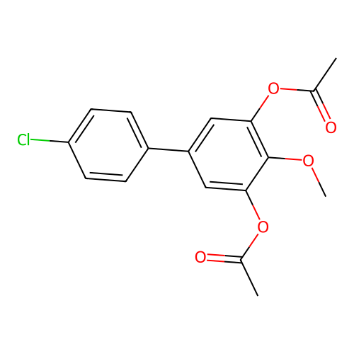 [1,1'-Biphenyl]-3,5-diol, 4'-chloro-4-methoxy-, diacetate structure