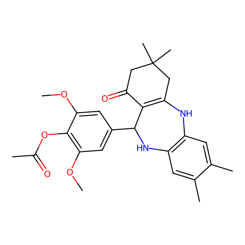 2,6-dimethoxy-4-(3,3,7,8-tetramethyl-1-oxo-2,3,4,5,10,11-hexahydro-1H-dibenzo[b,e][1,4]diazepin-11-yl)phenyl acetate structure