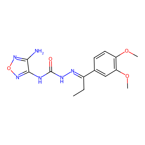 1-(4-amino-1,2,5-oxadiazol-3-yl)-3-[(E)-1-(3,4-dimethoxyphenyl)propylideneamino]urea structure