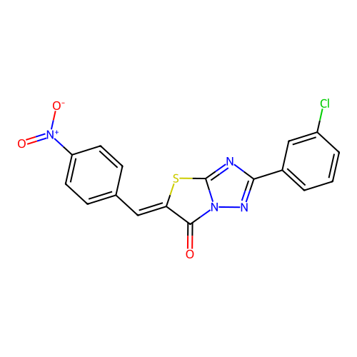 (Z)-2-(3-chlorophenyl)-5-(4-nitrobenzylidene)thiazolo[3,2-b][1,2,4]triazol-6(5H)-one structure